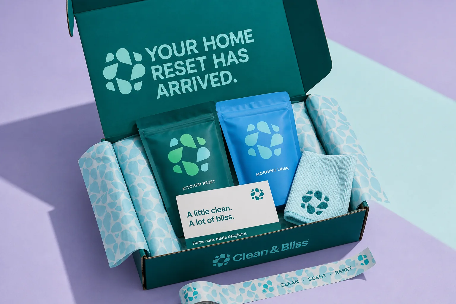 Open Clean and Bliss home-care gift box
